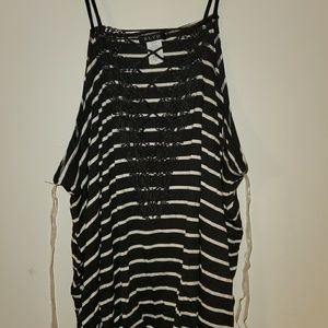 Lace, white and black striped tank top